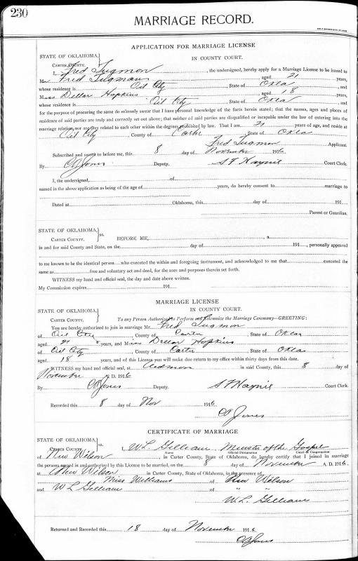 Oklahoma, County Marriage Records, 18901995